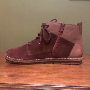 Clarks Burgundy Tamatha Suede Ankle Boots with Zipper